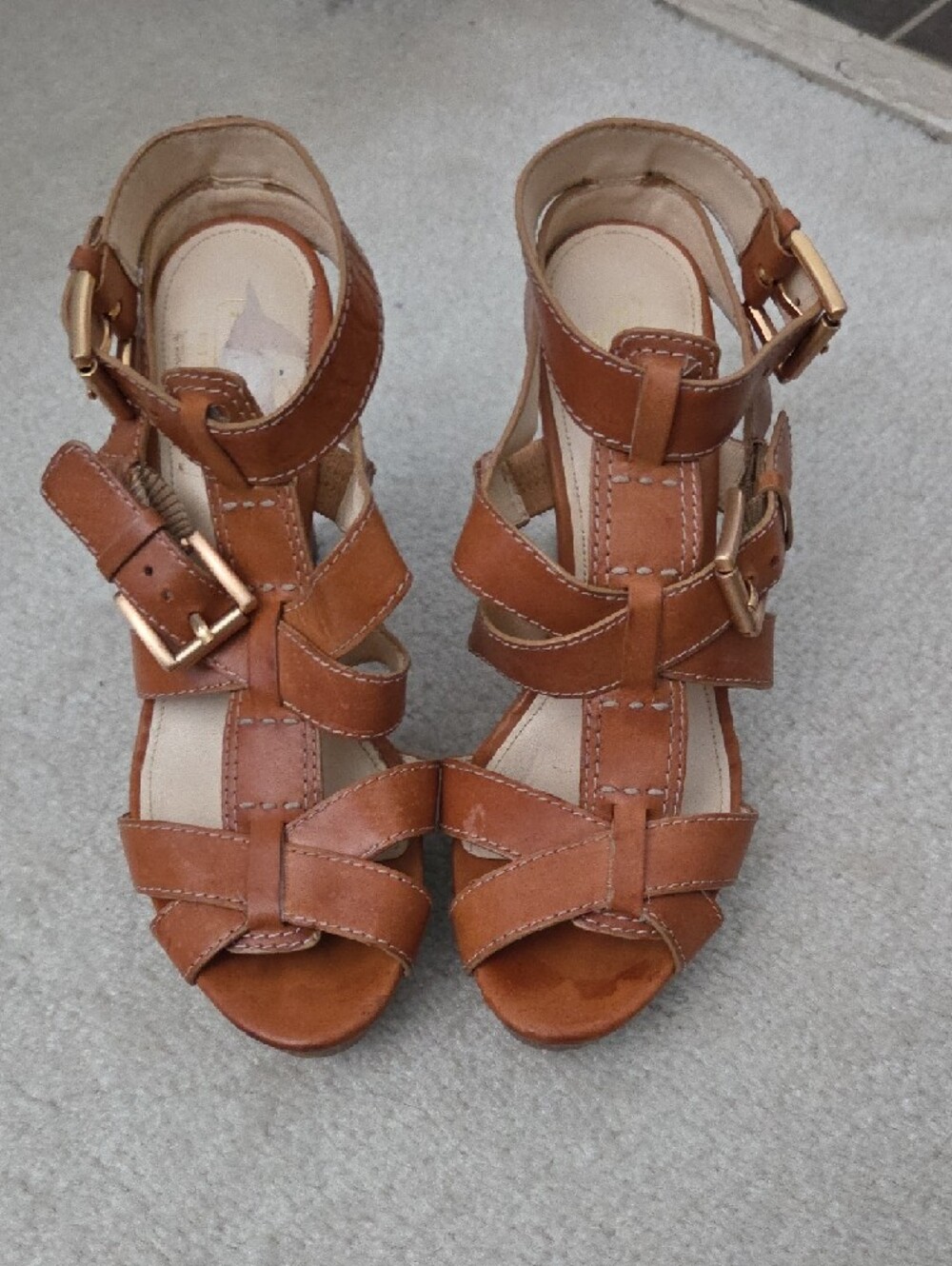 Coach Stephanie Brown Leather Double Buckle Strappy High Heel Sandals - Picture 6 of 11